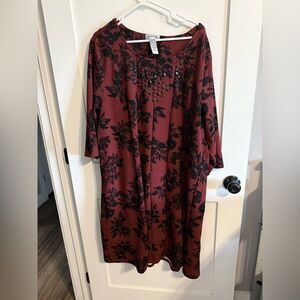 Catherines Burgundy and Black Floral Long Sleeve Dress
